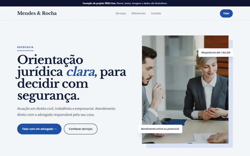 Exemplo de site de advocacia