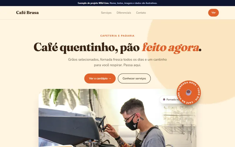 Exemplo de site de cafeteria e padaria