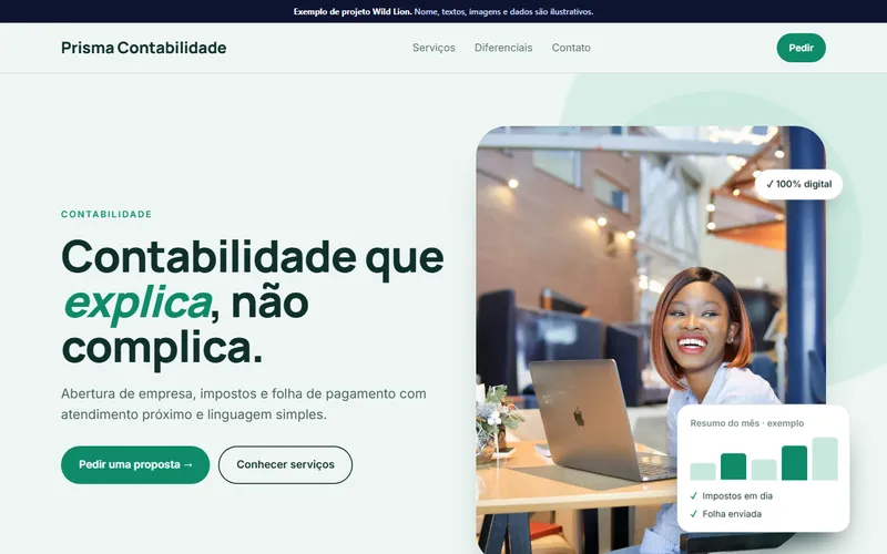 Exemplo de site de contabilidade