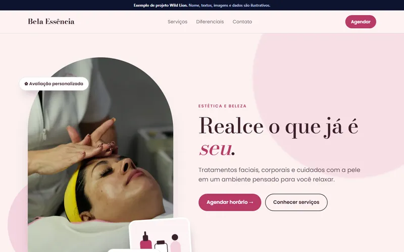 Exemplo de site de estética e beleza