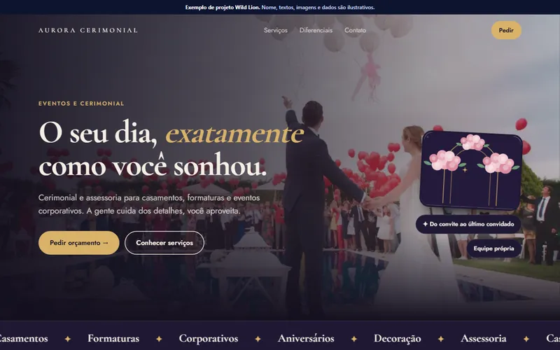Exemplo de site de eventos e cerimonial